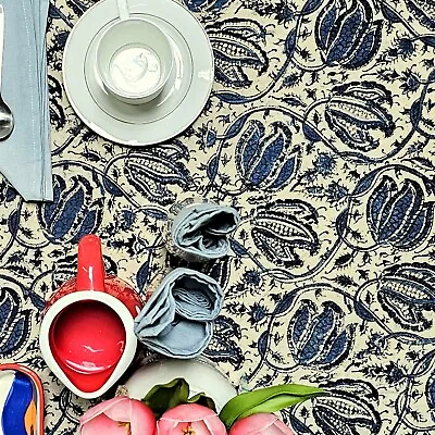 Cotton Vegetable Dye Hand Block Print Tablecloth Rectangle Round Square Blue • $54.86