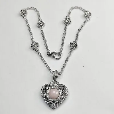 Judith Ripka Sterling CZ Pink Quartz Heart Necklace • $145
