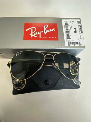 $132.94 • Buy New Ray Ban Sunglasses Aviator SMALL METAL Gold RB 3044 L0207 Green Lenses 52mm