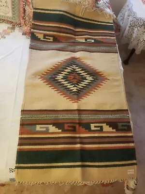 $75 • Buy Hand-Loomed Zapotec Like Mexican Wool Rug 60” X 32” Southwestern Green Rust