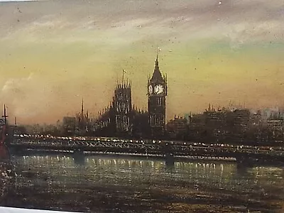 London Original Oil Painting Painting London Big Ben Thames River Scene At Night • £128