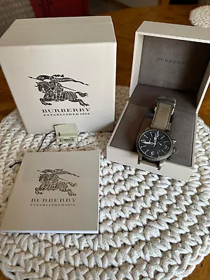 Burberry Endurance Chronograph Black Dial Olive Leather Strap Men's Watch • $283.50