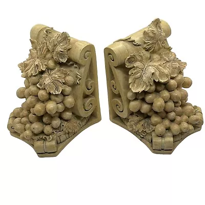 BookEnds 1998 Grapes Vineyard Scroll Retro Resin Greek Roman Revival Creamy Tan • £36.07