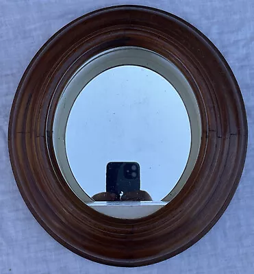 Deep Oval Walnut Victorian Shadow Box Mirror W/Shelf 10 1/2” X 9 3/4” X 3” • $285