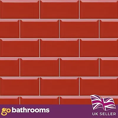 £17.99 • Buy Gloss Red Brick Bevel Subway Metro Kitchen Bathroom Wall Tiles | 100x200mm Box