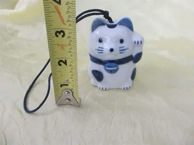 Blue White Ceramic Maneki Neko LUCKY CAT Fortune Hanging 3  Good Luck Japanese • $45
