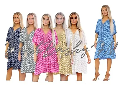 Womens Summer Short Sleeve V-Neck Lace Knee Length Ladies Dress Lace Detail 8-16 • £24.95