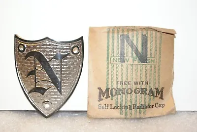 NOS 1920's-1930's Monogram Full Size Metal Motometer Cap Shield Letter N Silver • $27.99