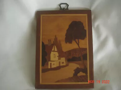 1974 Handcrafted Inlaid Wood Marquetry House Scene Picture 11 Imported Woods • $16.99