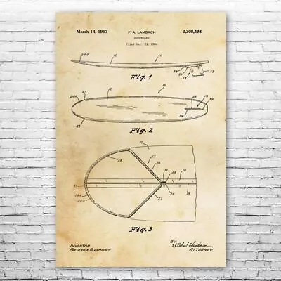 Surfboard Patent Poster Print 12 SIZES Surf Board Decor Surfing Gifts Beach Art • $46.95