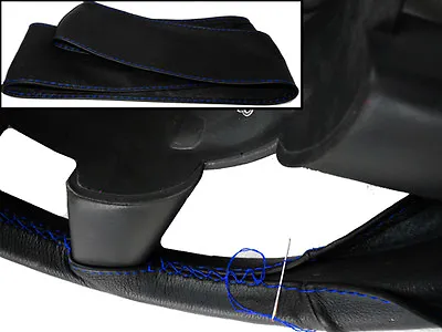 For Mg Mgb Gt 100%real Black Leather Steering Wheel Cover Blue Stitching 65-80 • $40.29