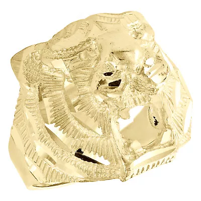 10K Yellow Gold Diamond Cut Textured Tiger Face Statement Pinky Ring 19mm Band • $404