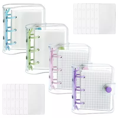 4 Pack Mini Transparent 3 Ring Binder Covers With Mini Binder Inner Paper And... • $25.66
