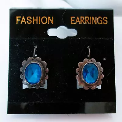 Vintage Art Deco Sapphire Blue Rhinestone Dangle Earrings • $16.98