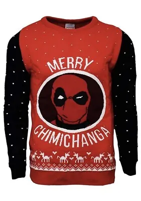 Small (UK) Deadpool Merry Chimichanga Ugly Christmas Jumper Sweater Xmas Marvel • £33.99