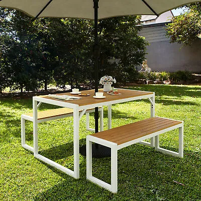 3 PCS Beer Table Bench Set With Faux Wood Tabletop Picnic Table Patio Garden • $219.99