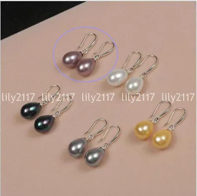 5Colors 12x16mm South Sea Shell Pearl Drop Beads Silver Hook Dangle Earrings AAA • $3.59