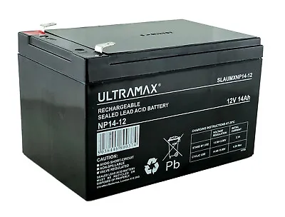 ULTRAMAX NP14-12 12V 14AH (as 12Ah & 15Ah) SEALED LEAD RECHARGEABLE UPS BATTERY • £34.99