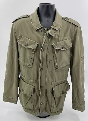 J Crew Jacket Mens Large L Olive Military Field Zip Button NX-631 Army (No Hood) • $28.49