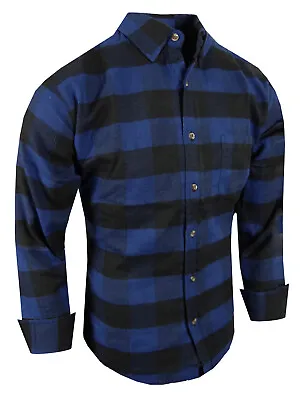 Mens Plaid Flannel Shirt Soft Cotton Big Checker Pattern Chest Pocket Casual • $17.95