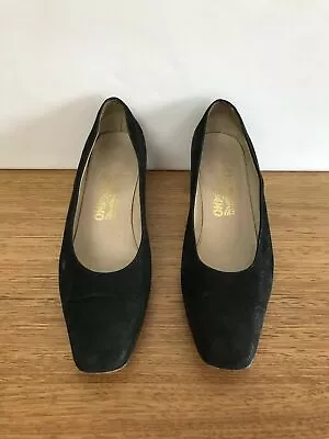 ☘️ Womens Salvatore Ferragamo Leather Low Heels Slip On Shoes Black Size 10 • $189