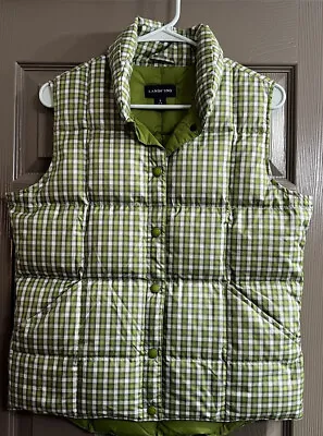 $39.99 • Buy Lands' End Womens Plaid Puffer Vest Jacket Coat Size S 6-8 Green White Snaps Up