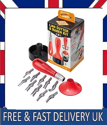 3 In 1 Lino Cutter And Baren Kit 10 Cutters Styles 1 To 10 Free & Fast Delivery • £7.49