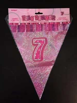 9ft Pink Glitz 7th Birthday Party Flag Banner • £2.49