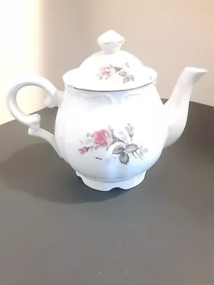 Vintage Porcelain Rose Moss Teapot Gold Trim • $12