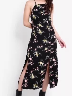 NWT Topshop Black Floral Midi Dress Square Neck US Size 4 Small • $25