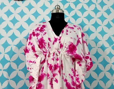 $40.22 • Buy Indian Pink Shibori Tie Dye Kaftan Night Maxi Gown Women's Clothing Kaftan Dress