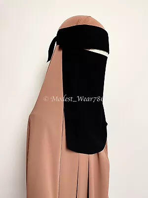 Saudi Made Single Layer Flap Pull-down Niqab Muslim Face Veil Hijab Black • $12.99