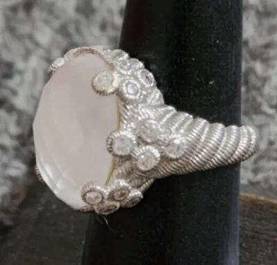 Sz 7 Judith Ripka Sterling Faceted Flora White Agate Doublet Diamonique Ring • $79