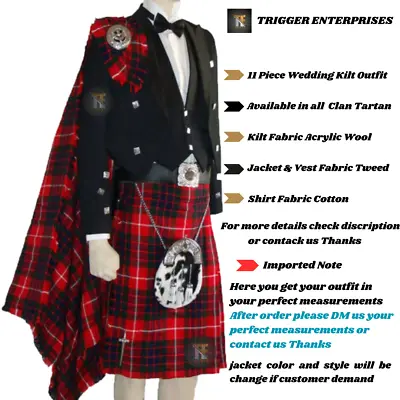 Handmade Men's 8 Yard 16 Oz Scottish Wedding All Clan Tartan Kilt Outfits • $334.99