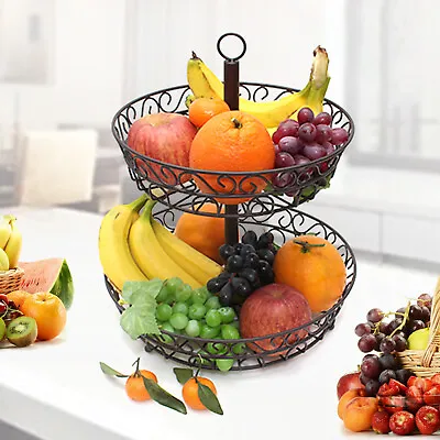 2 Tier Fruit Bowl Tray Countertop Holder Iron Stand Vegetable Snack Storage Rack • $18
