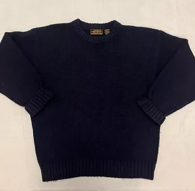 Vintage 90’s Eddie Bauer Men's MED Navy Blue Wool Crew Neck Pullover Sweater EUC • $28.95