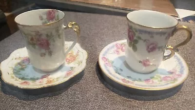 A Lanternier Limoges Demitasse Set Of 2 Cup And Saucer - Dresden Style Floral • $55