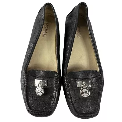 Michael Kors Hamilton Leather Slip On Driving Loafer Padlock Moccasin Black 7.5 • $29.99