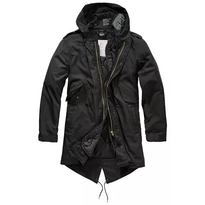 Brandit M51 US Parka Cotton Lining Outdoor Casual Mens Hooded Fishtail Black • $187.95