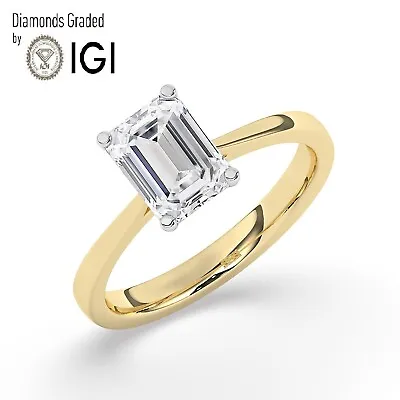 18K Yellow Gold  IGI G/VS1 2.20 Ct Lab-Grown Emerald Diamond Engagement Ring • £1568