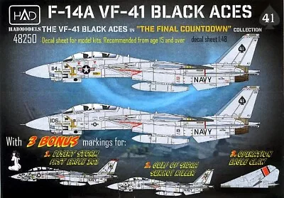 Hungarian Aero Decals 1/48 F-14A TOMCAT VF-41 BLACK ACES Final Countdown Collect • $19.99