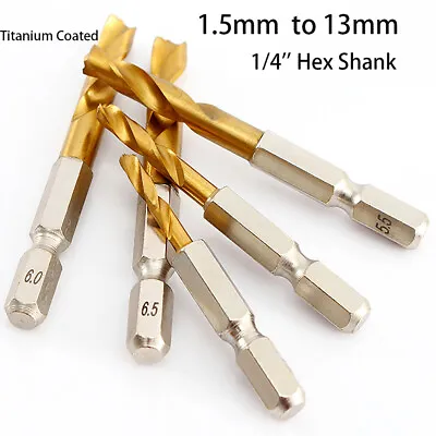 £3.59 • Buy HSS Twist Drill Bit Set Titanium Coated For Hard Metal Stainless Steel Hex Shank