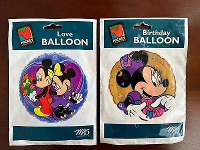 2 NOS Mickey Unlimited MYLAR HELIUM BALLOONS - Mickey & Minnie  - LOVE BIRTHDAY • $11.99