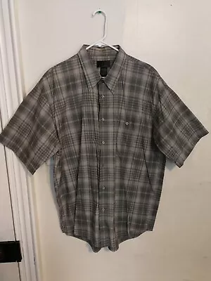 J Ferrar Mens Shirt Xl Plaid Gray Black White Button Short Sleeve Pocket • $12.99