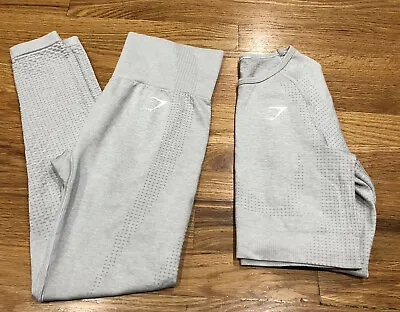 $99.99 • Buy 2 Pc Set Gymshark Light Gray Vital Seamles Leggings Small Top Shirt Crop Outfit