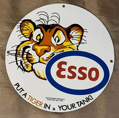 Vintage Style Esso Tiger  Service Gas Pump Station Advertising Porcelain Sign • $79