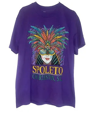 $33 • Buy Vintage Charleston SC Postcard T Shirt 90s  Size L Purple Spoleto