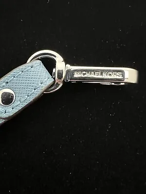 Michael Kors Light Baby Blue Wristlet Key Chain Signed Silver Faux Leather 7inch • $12