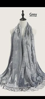 Velvet Scarf/shawl  grey  Beautiful Design  Cape/ Wrap /goth • £12.85