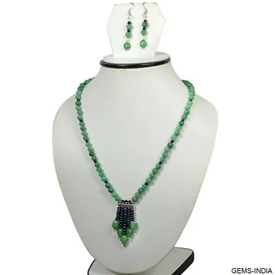174.40 Cts Natural Green Emerald Blue Sapphire Gems Beaded Designer Jewelry Set • $37.49